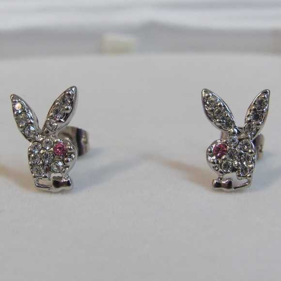 Playboy Earrings Bunny Stud Swarovski Crystal RARE - Picture 4 of 8